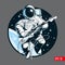 Astronaut playing electric guitar in space. Space tourist. Vector illustration