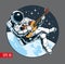 Astronaut playing guitar in space. Space tourist. Vector illustration