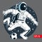 Astronaut playing soccer or football in space. Vector illustration