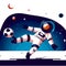 Astronaut playing soccer in outer space vector graphics