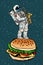Astronaut plays saxophone on a Burger