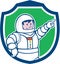 Astronaut Pointing Front Shield Cartoon