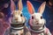 astronaut rabbits, hopping between celestial bodies, exploring alien worlds, and discovering the secrets of the cosmos
