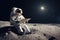 An astronaut reads a book on the moon. Generative AI