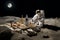 Astronaut resting on moon and drinking beer. Generative AI