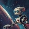 astronaut robot illustration background in outer space moon