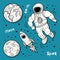 Astronaut and Rockets vector illustration