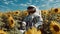 Astronaut\\\'s Tranquil Escape: Immersed in Sunflower Splendor