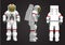 Astronaut salutes isolated on white background. Spacesuit color illustration. Spaceman equipment vector illustration in sketch,