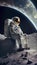 Astronaut sat on the lunar surface observing the universe. Cosmonaut exploring new destinations.
