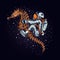 Astronaut with sea horse illustration