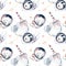 Astronaut seamless pattern. Universe kids Baby boy girl elephant, fox cat and bunny, space suit, cosmonaut stars, planet