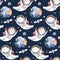 Astronaut seamless pattern. Universe kids Baby boy girl elephant, fox cat and bunny, space suit, cosmonaut stars, planet, moon,