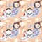 Astronaut seamless pattern. Universe kids Baby boy girl elephant, fox cat and bunny, space suit, cosmonaut stars, planet, moon,