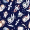 Astronaut seamless pattern. Universe kids Baby boy girl elephant, fox cat and bunny, space suit, cosmonaut stars, planet, moon,