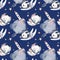 Astronaut seamless pattern. Universe kids Baby boy girl elephant, fox cat and bunny, space suit, cosmonaut stars, planet, moon,