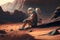 An astronaut sits on Mars. AI generative