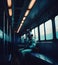 Astronaut sitting alone in empty train, generative ai