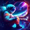 Astronaut sitting in an astronaut\\\'s armchair. 3D rendering Generative AI