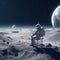 Astronaut sitting on a chair on the lunar surface. Generated by AI