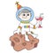 Astronaut is sitting on meteor celebrating new year, doodle icon image kawaii