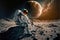 Astronaut Sitting on the Moon Enjoying Sunrise - AI Generative