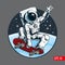 Astronaut skater riding on skateboard through the space. Comic style vector illustration. Isolated on transparent background.