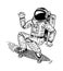 Astronaut soaring with skateboard. Dancing spaceman. adventure in the astronomical galaxy space. cosmonaut explores the