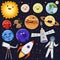 Astronaut space landing planets spaceship solar system future exploration space ship cosmonaut rocket shuttle vector