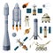 Astronaut, Space Objects and Cosmos Exploration Equipment Collection, Astronautics and Space Technology Theme Flat