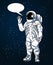 Astronaut in space suit hand drawn style outerspace and speech bubbles