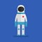 Astronaut in space suit standing. Flat people