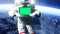 Astronaut in space with tablet, monitor. Realistic 4k animation.