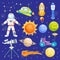 Astronaut space vector icons landing planets spaceship solar system future exploration spaceship cosmonaut rocket