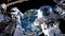 Astronaut spaceman do spacewalk while working for spaceflight mission