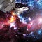 Astronaut and spaceship against deep space. The elements of this image furnished by NASA