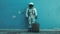 astronaut in spacesuit and with baggage suitcase, space exploration and discovery concept, travel and journeys