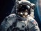 Astronaut in spacesuit exploring dark outer space