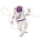 Astronaut in spacesuit floating flat vector illustration. Male cosmonaut, space traveler flying in zero gravity and