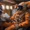 Astronaut in a spacesuit in the seat of a spacecraft