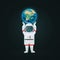 Astronaut standing with arms raised supporting planet Earth isolated on a dark background