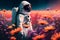 astronaut stands in the middle of a flowering field on an unknown planet. Generative AI