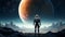 Astronaut Stands on Spaceship, Gazing Toward Distant Earth Wallpaper Generate AI