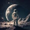 A astronaut stands on the surface of the moon, looking up at the stars. Generated By AI