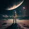 A astronaut stands on the surface of the moon, looking up at the stars. Generated By AI