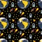 Astronaut stars rocket comet and Earth background pattern