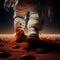 Astronaut Stepping on the ground of mars. Generative AI