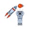 astronaut suit with rocket and explosion isolated icon