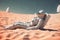 Astronaut sunbathing beach. Generate Ai