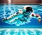 Astronaut Swimming in Pool, Generative AI Illustration